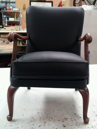 the chair is transformed after the Chair Dr reupholstered it